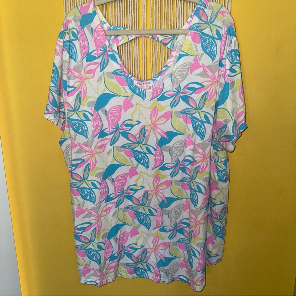 Fresh‎ Produce Size 3X Stretchy Cotton Modal Lightweight Tropical Floral Blouse